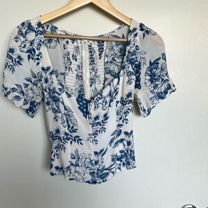 Reformation white and blue top